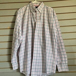 Wrangler Long Sleeve Button Up Medium Pink Blue Plaid Shirt Western Cowboy Rodeo